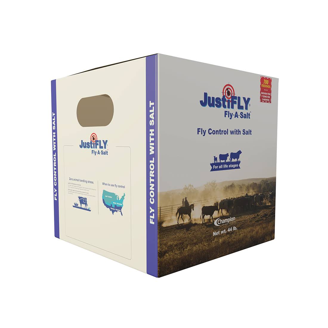 JustiFLY Fly-A-Salt Cattle Fly Control Block with Salt, 44 lb | 700 Feedings per Salt BLOCK. One Block Feeds 7 Cows for 3
