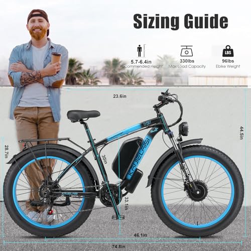 Electric Bike for Adults, 4000W Peak Power 26” Fat Tire Ebike, 34MPH AWD Dual Motor Electric Bicycles, 48V 23AH Removable Battery Fast Dual Hydraulic Brakes Electric Mountain Bike