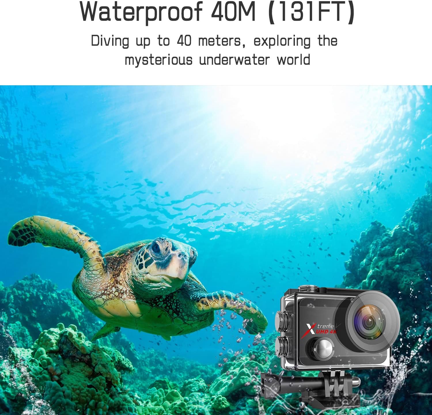 4K 60fps 20MP Underwater Action Camera Touch Screen WiFi 131feet Waterproof Camera Camcorder 170�� Wide Angle Stabilizer Camera with 2x1350mAh Rechargeable Batteries and Accessories Kit