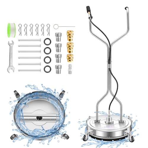 Pressure Washer Surface Cleaner with 4 Wheels - Stainless Steel Surface Cleaner for Pressure Washer Attachment for Concrete, Driveway, Patio, Sidewalk, Deck and Driveways
