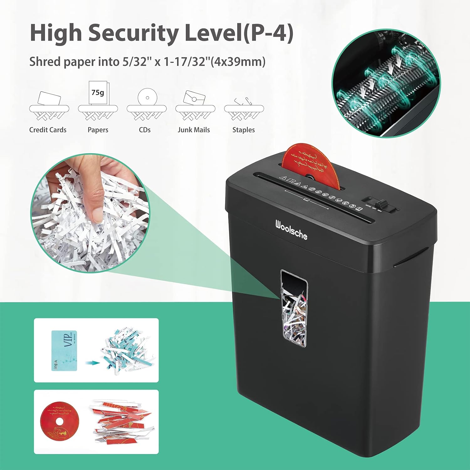 Woolsche CD222P 8-Sheet Cross Cut Paper Shredder with 3.43-Gallon Visible Bin，P-4 Security Level, 3-Mode Design Shred CD and Credit Card Paper Shredder for Home Use Pack of 2