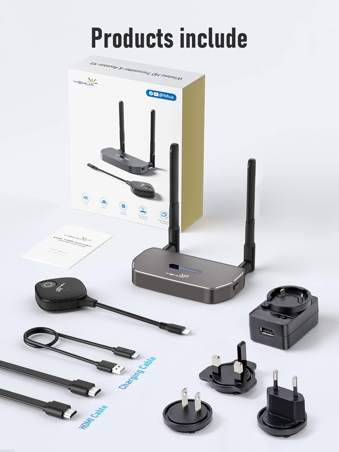 USB C HDMI Transmitter, YEHUA 5G Wireless HDMI Transmitter and Receiver, Wireless HDMI Extender Kit, Plug and Play for Streaming Video/Audio to HDTV/Projector
