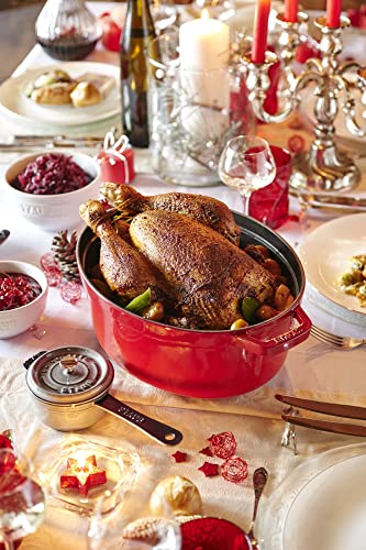 STAUB Cast Iron Dutch Oven 7-qt Oval Cocotte, Made in France, Serves 7-8, Cherry