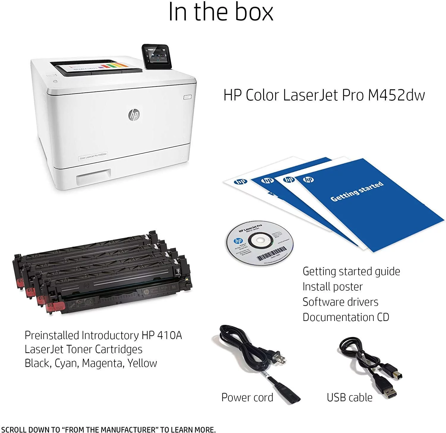 HP LaserJet Pro M452dw Wireless Color Laser Printer with Duplex Printing (CF394A)