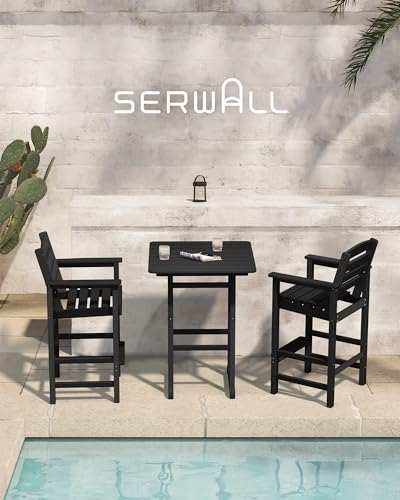 SERWALL 5 Pieces Adirondack Bar Chairs Set, HDPE Adirondack Barstools Chairs with Bar Pub Table, Outdoor Patio Bar Furniture Set for Bistro, Balcony, Poolside, Garden, Black