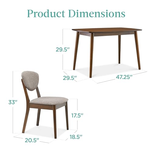Best Choice Products 5-Piece Dining Set, Compact Mid-Century Modern Table & Chair Set for Home, Apartment w/ 4 Chairs, Padded Seats & Backrests, Wooden Frame - Charcoal/Walnut