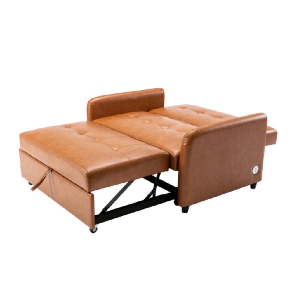 51" Convertible Sleeper Bed, Adjustable Oversized Armchair with Dual USB Ports for Small Space
