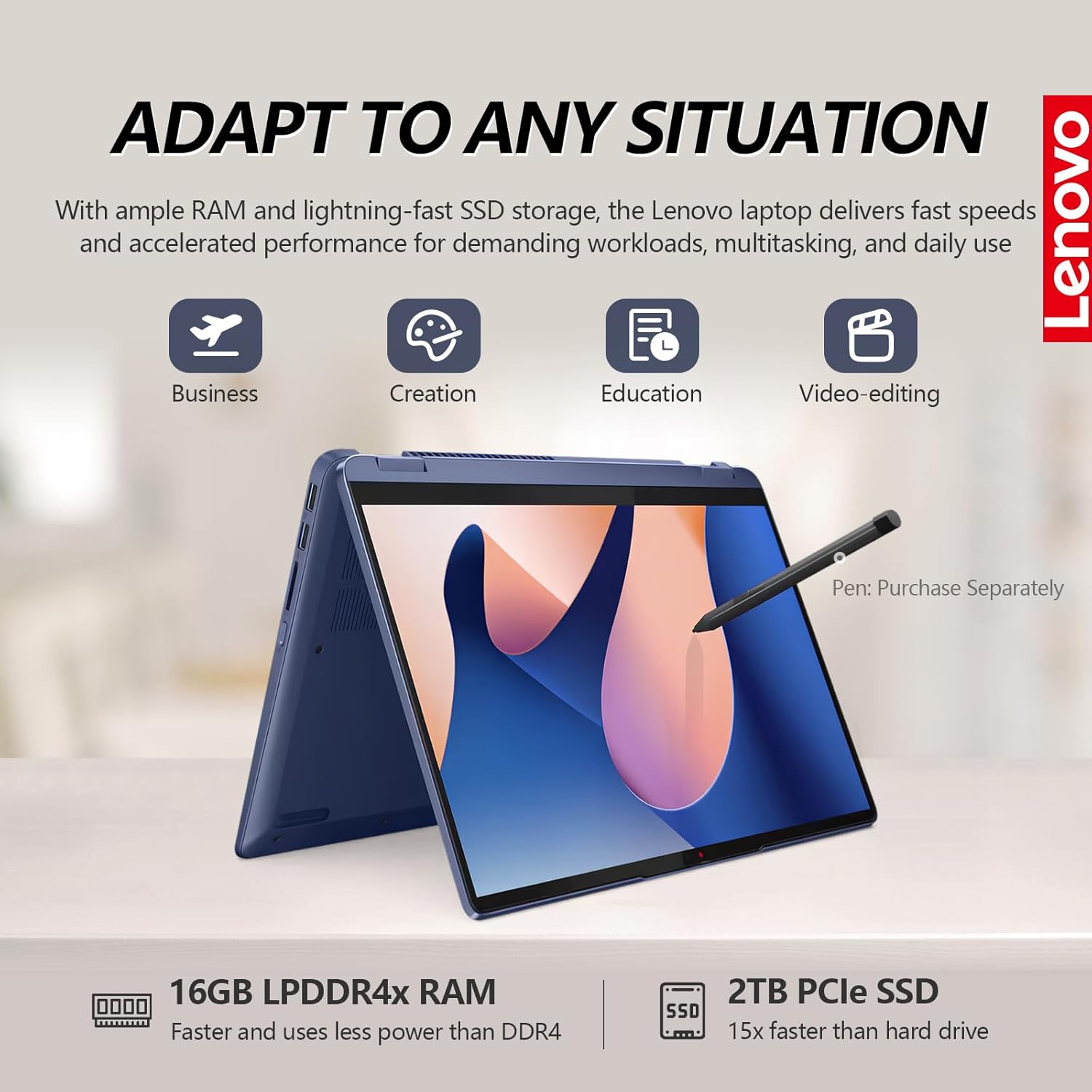 Lenovo IdeaPad Flex 5 2 in 1 Laptop Touchscreen, 14 Inch FHD Ultra Thin Light Touch Screen Convertible, Intel Core i5, 16GB RAM 512GB SSD, Windows 11, Lifetime Office, Backlit Keyboard, Thunderbolt