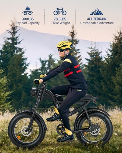 Riding'times 1500W Moped Style Electric Bike, 20 Inch Fat Tire & 6-Layer Full Suspension Ebike, Up to 28MPH & 75 Miles, 15.6AH Removable Battery, All-Terrain E Bike for Mountains, Snow, Sand, Road