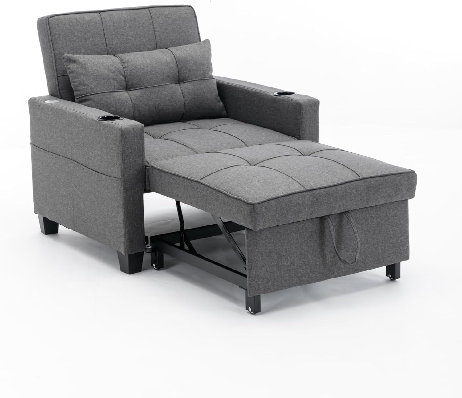 Futon Chair Bed Convertible Chair 3-in-1 Pull Out Sleeper Chair Beds with USB Ports,Wear-resistant and Anti-scratch, Armchair Bed Sleeper for Living Room (Dark Grey Linen)