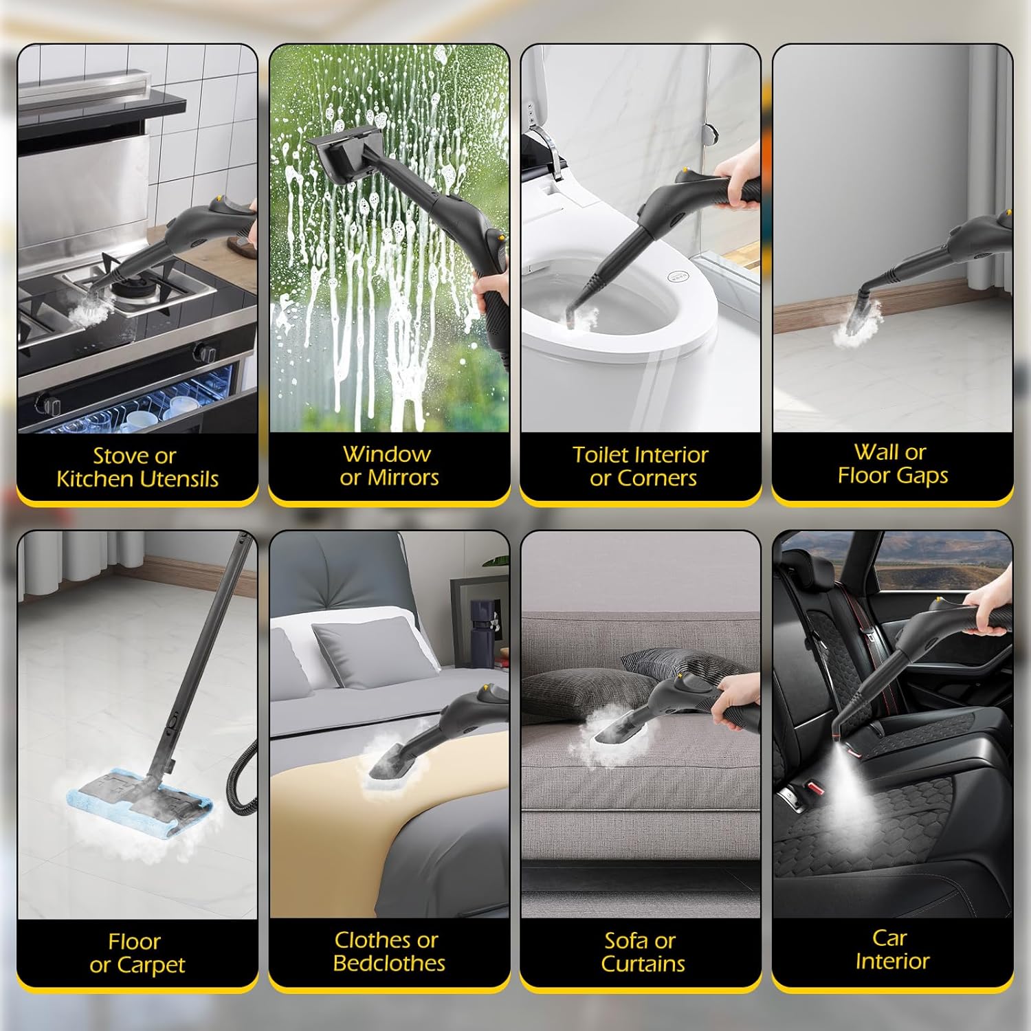 Dyna-Living 1500W High Pressure Steam Cleaner for Home Use 4.0 BAR Handheld Steamer Cleaning for Car Detailing 215°F High-Temperature Steam Cleaner for Upholstery Floor Steam Cleaner with 1.5L Tank