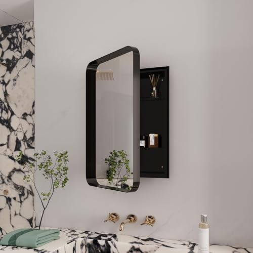 Recessed Metal Framed Medicine Cabinet with Mirror and Adjustable Shelves - Wall Mounted Storage Solution for Modern Bathrooms - Elegant and Functional Bathroom Accessory (White)