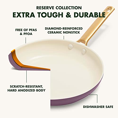 GreenPan Reserve Hard Anodized Healthy Ceramic Nonstick 10" and 12" Frying Pan Skillet Set, Gold Handle, PFAS-Free, Dishwasher Safe, Oven Safe, Sunrise Yellow