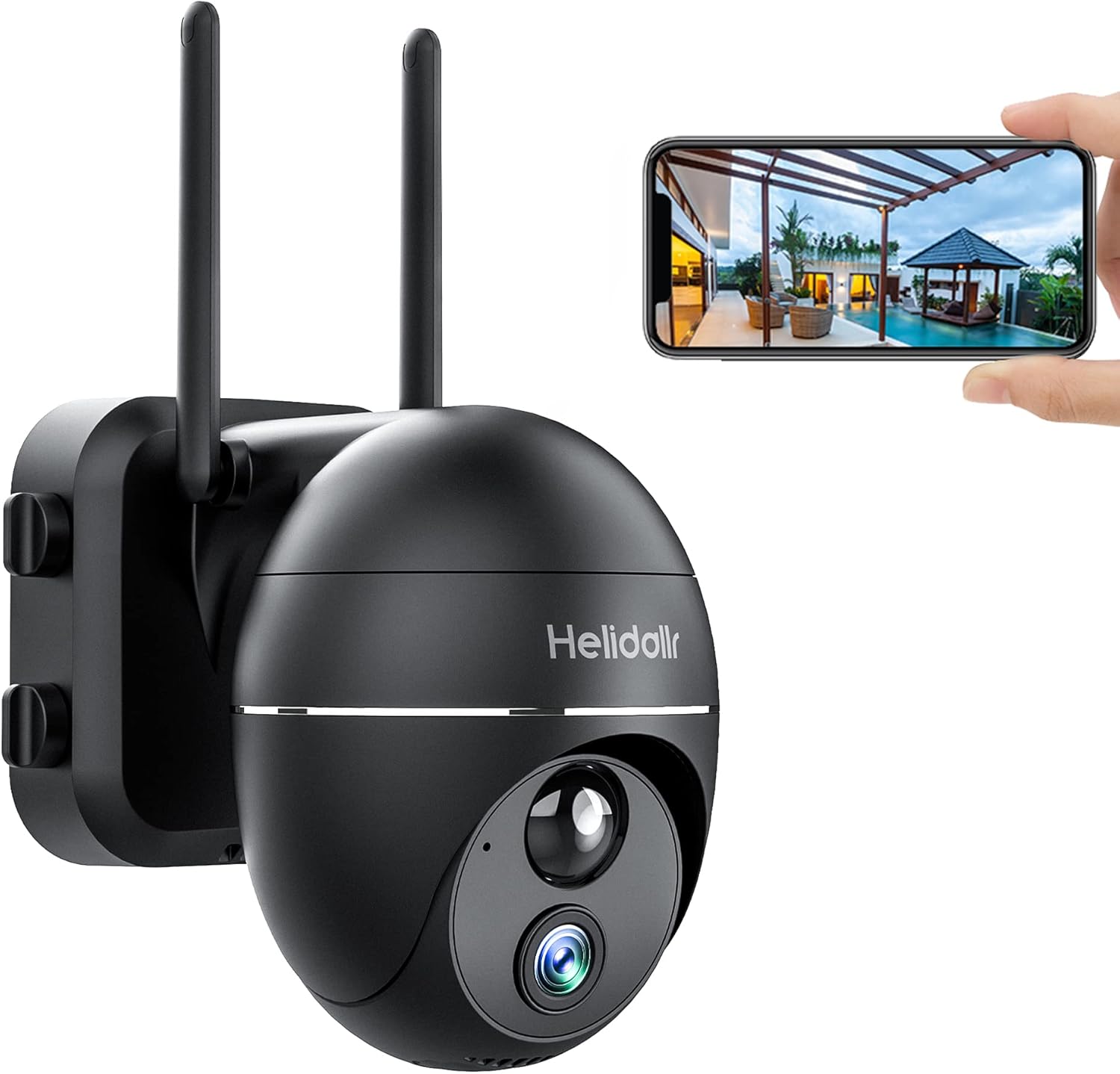 Helidallr Security Camera Outdoor, 1080P WiFi Wireless Outdoor Security Camera with Solar Panel, 15000mAh Rechargeable Security Cameras IP66 Waterproof 355° PTZ Outdoor Camera, AI & PIR Detection