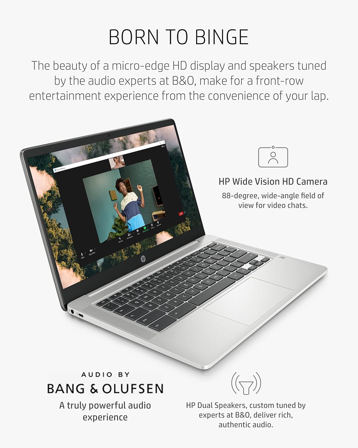 HP Chromebook 14 Laptop, Intel Celeron N4020, 4 GB RAM, 32 GB eMMC, 14” HD Micro-Edge Display, Chrome OS, Thin & Portable, 4K Graphics, Backlit Ash Gray Keyboard (14a-na0024nr, 2021, Mineral Silver)