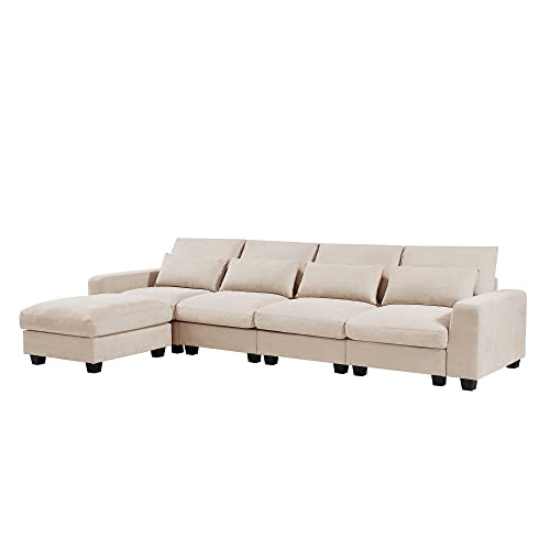 Modern Large L-Shape Feather Filled Sectional Sofa, Convertible Sofa Couch with Reversible Chaise for Living Room Living Room Furniture Sofas & Couches