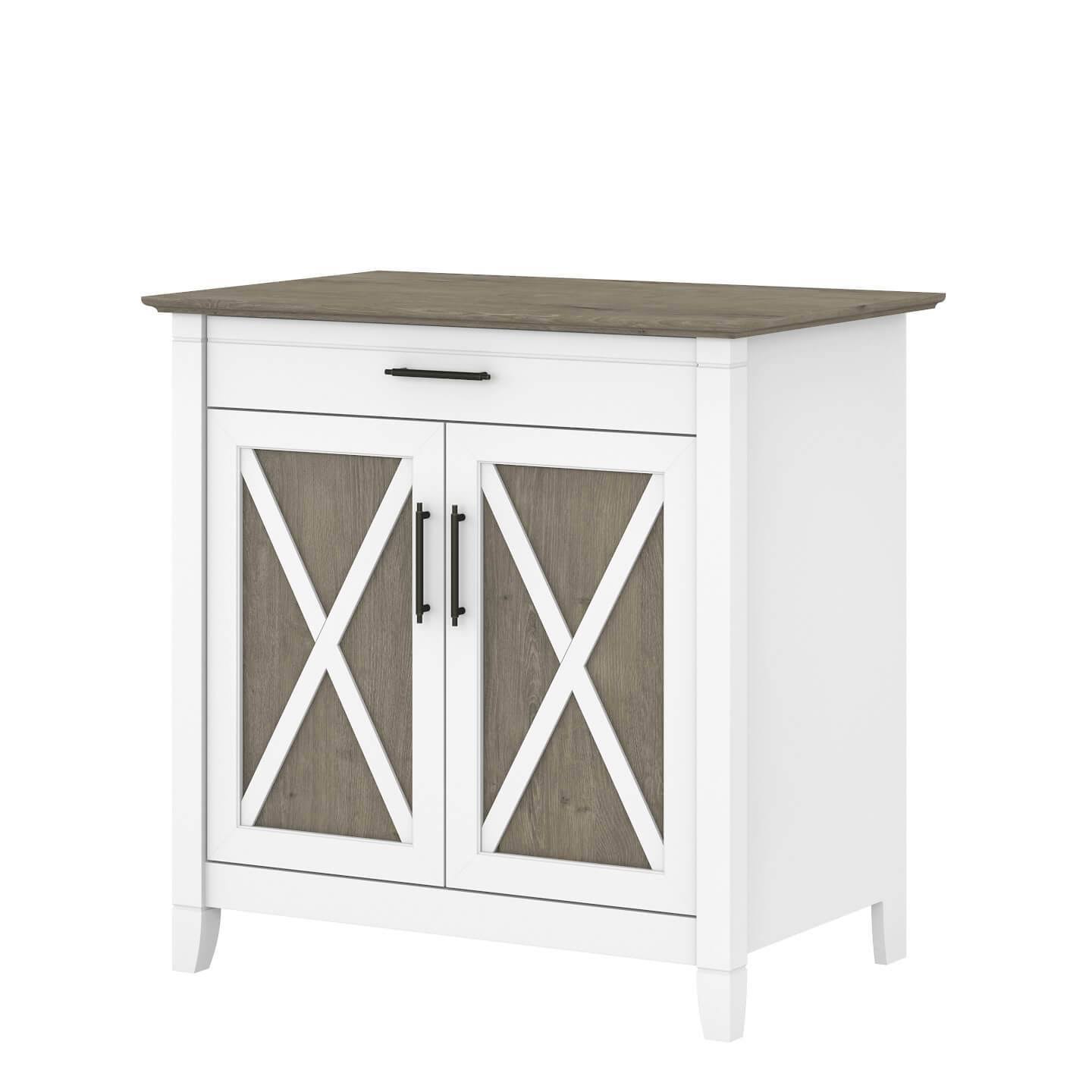 Bush Furniture Key West Secretary Desk with Keyboard Tray and Storage Cabinet in Pure White Oak