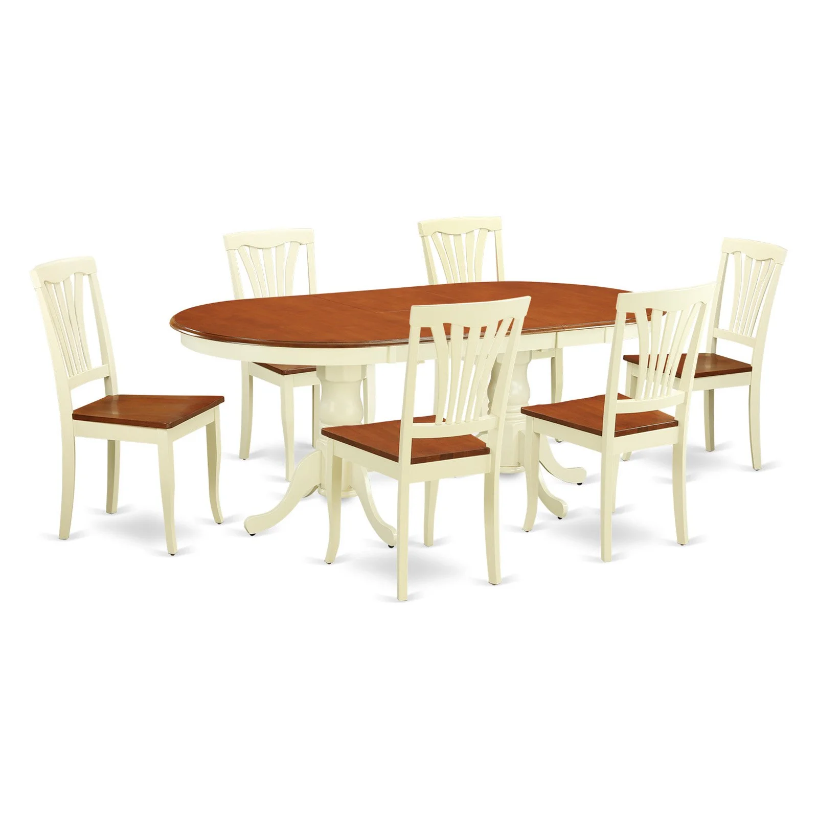 East West Furniture Plainville 7-piece Wood Dining Room Table Set in Cherry