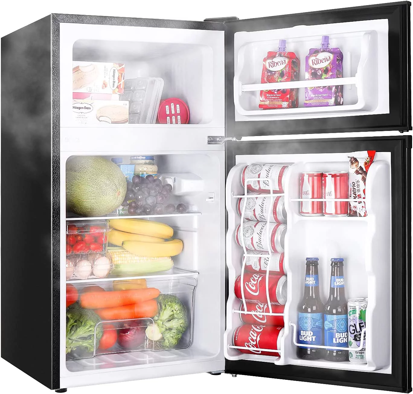 Upstreman 3.2 Cu.ft Mini Fridge with Freezer, Double Door Mini Refrigerator Cooler Dorms Ice