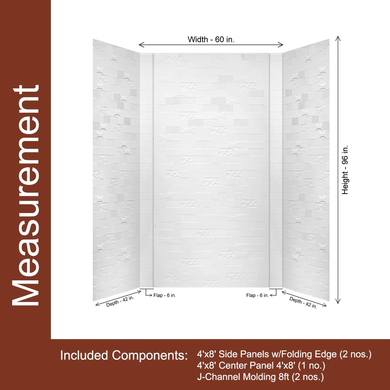 Versa Tile 60" L x 42" W x 96" H PVC Glue-up Tub and Shower Wall Panels Surround in Gloss White (96 Sq.ft) - 1 Piece