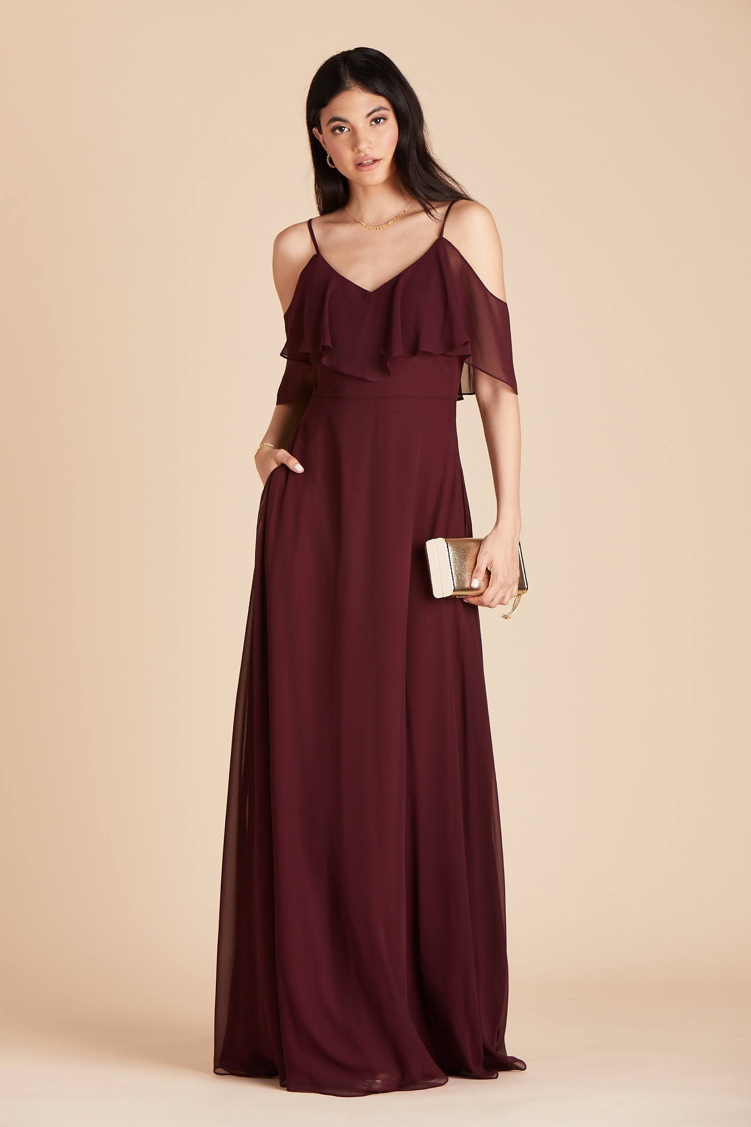 Birdy Grey Jane Convertible Chiffon Bridesmaid Dress in Cabernet Xs / Cabernet / No Slit
