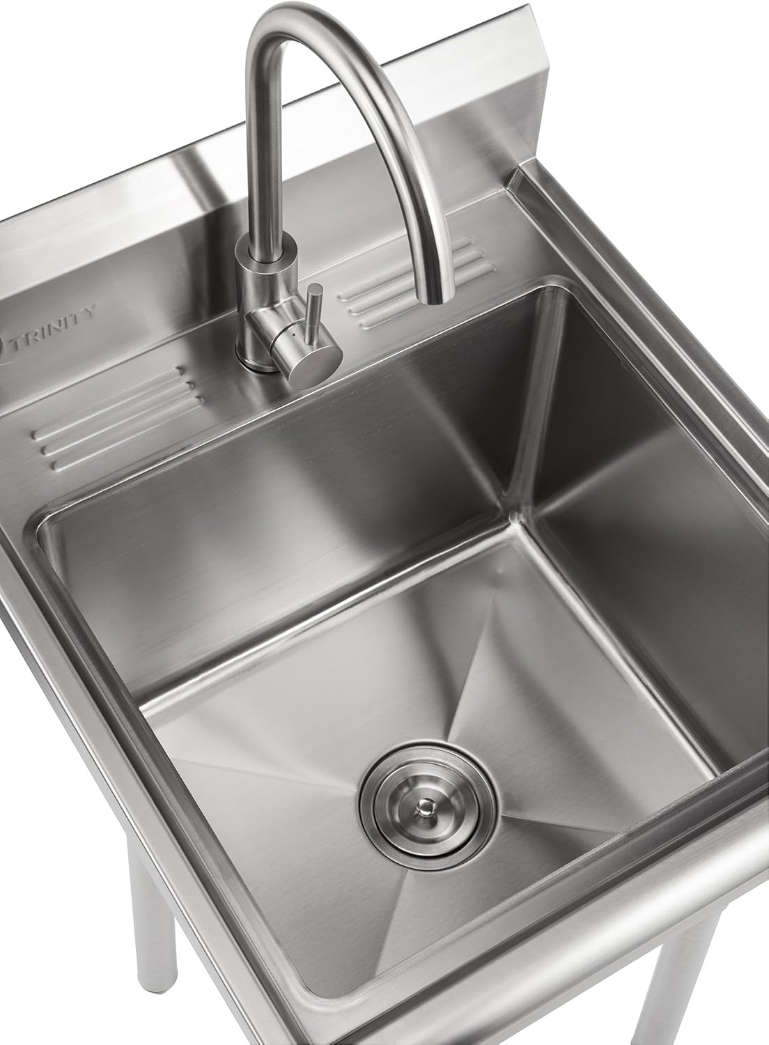 TRINITY EcoStorage Stainless Steel Freestanding Single Bowl Utility Sink for Garage, Laundry Room, and Restaurants, Includes Faucet, NSF Certified, 49.2-Inch by 21.5-Inch by 24-Inch, Chrome