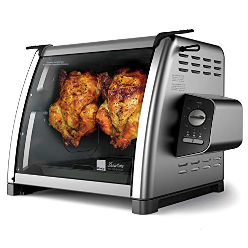 Ronco Showtime Large Capacity Rotisserie & BBQ Oven Modern Edition, Simple Switch Controls, Silicone Door Tie, Auto Shutoff, Includes Multipurpose Basket