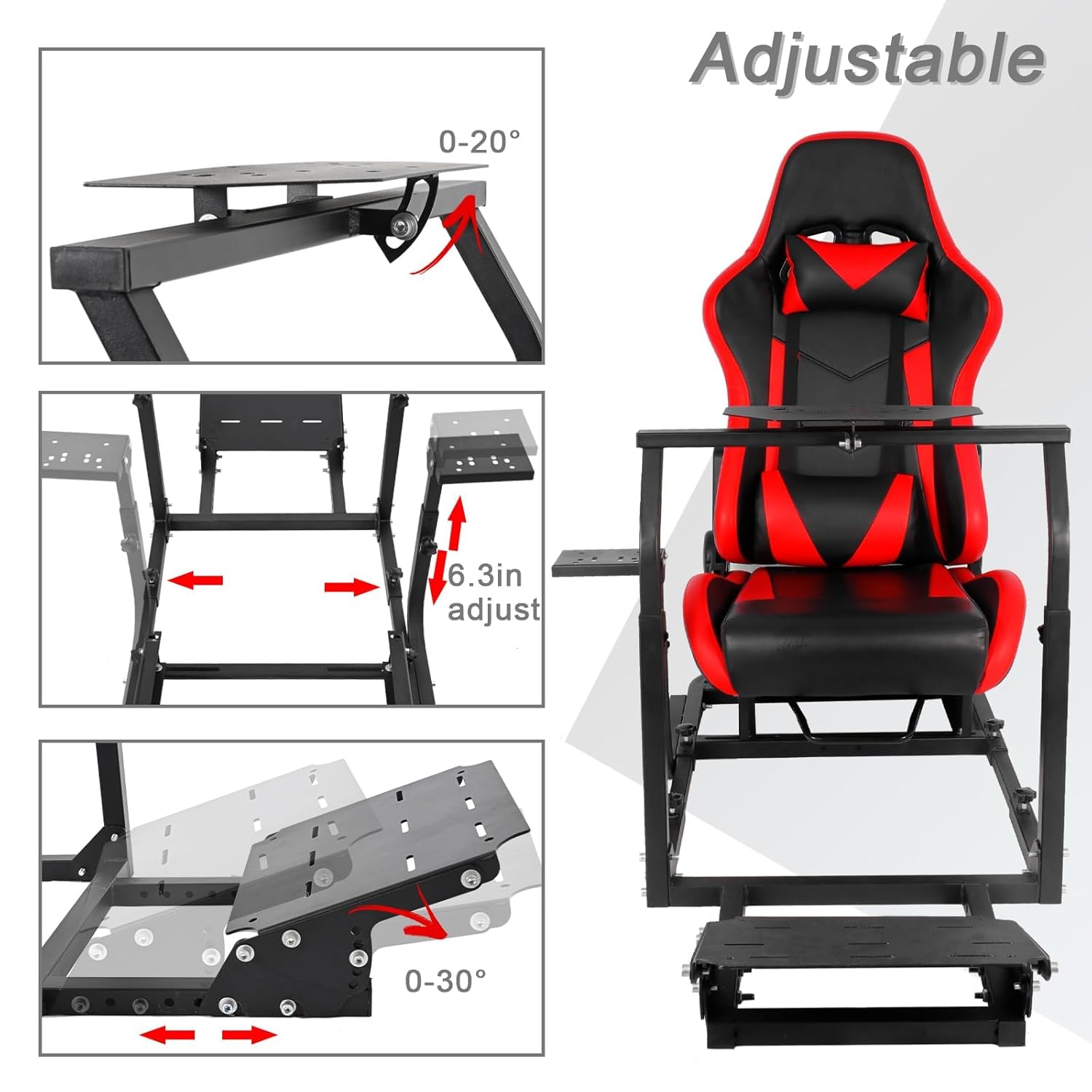 Hottoby Racing Simulator Cockpit with Red Seat Fits for Logitech/Thrustmaster G29 G920 G923,Stability Upgrade Multi-level Adjustment Gaming Stand,No Handbrake,Pedals & Steering Wheel