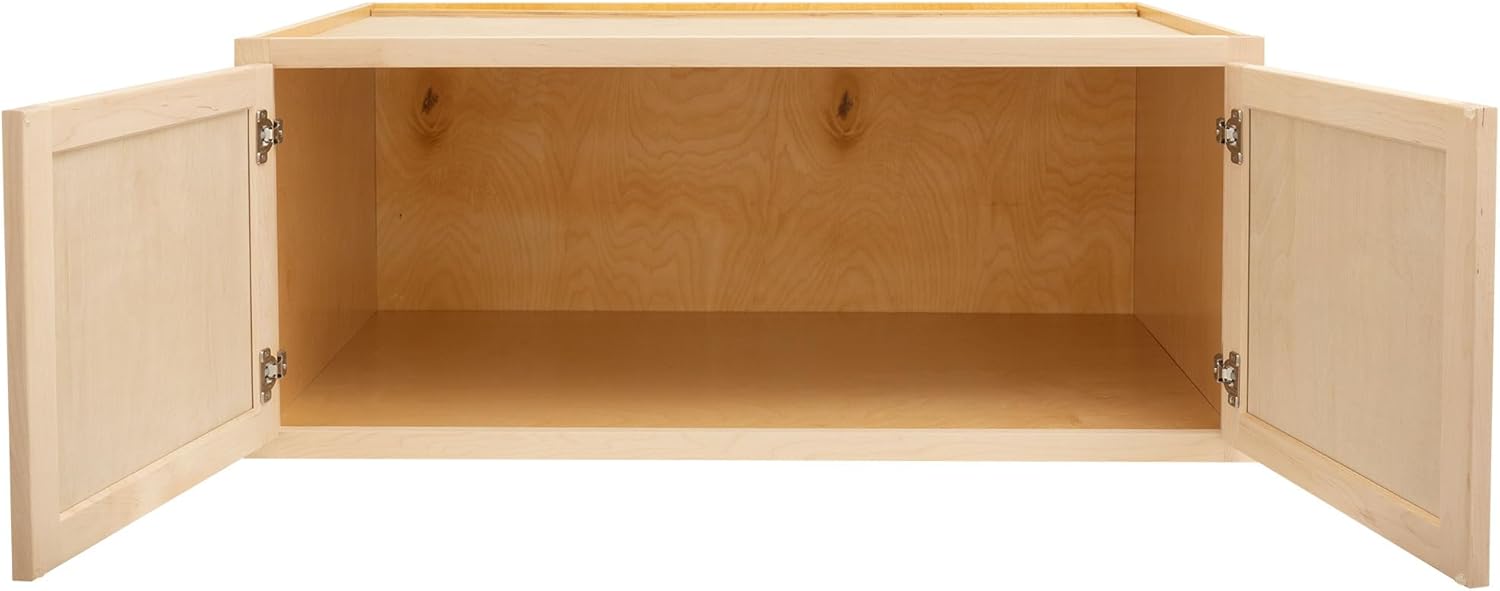 Quicklock RTA (Ready-to-Assemble) 30" Tall Wall Kitchen Cabinets - Shaker Style | 100% Hardwood | Made in America | Soft Close Hardware (Raw Maple, 24" D x 36" W x 12" H)