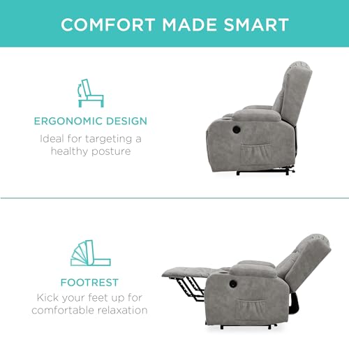 Best Choice Products PU Leather Electric Power Lift Chair, Recliner Massage Chair, Adjustable Furniture for Back, Legs w/ 3 Positions, USB Port, Heat, Cupholders, Easy-to-Reach Side Button - Brown