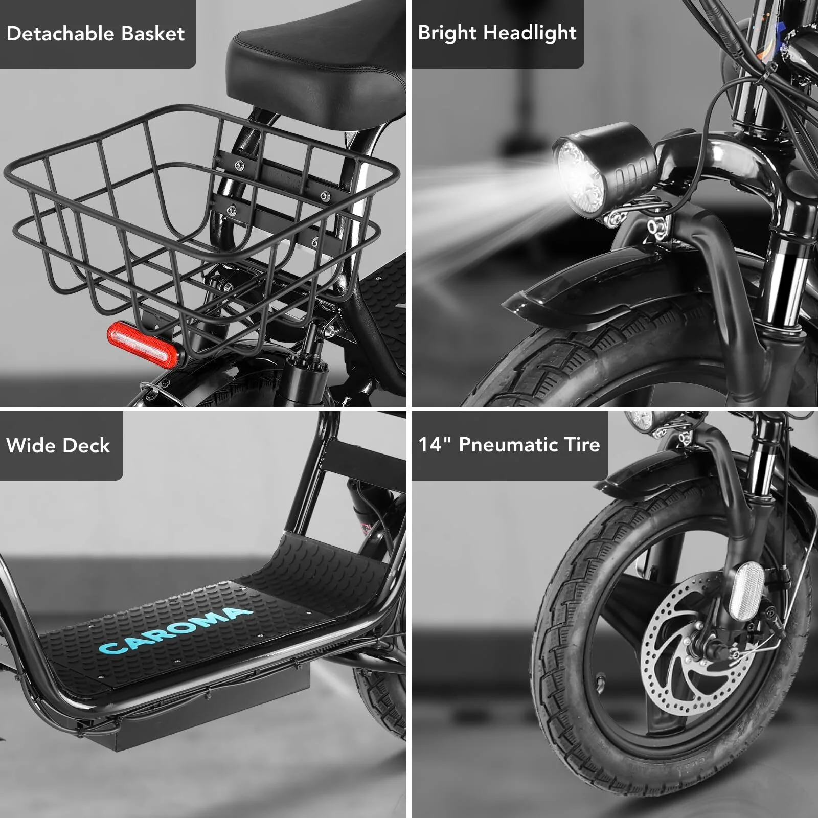 Caroma Peak 500W Adults Electric Scooter with Seat, 14" Off-road Tires, 3 Speeds 20 MPH Max, 15 Miles Range Folding Electric Scooter, Black