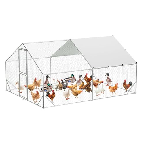 Large Metal Chicken Coop, Walk-in Poultry Cage, Chicken Run Pen House with Reinforcement & Waterproof & Anti-Ultraviolet Cover Chicken Coop Run with Lockable Doors for Outdoor 9.8 x 13.1 x 6.6ft