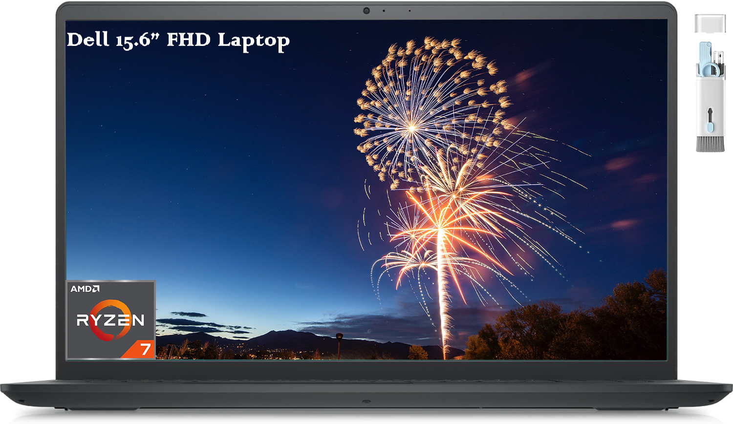 Dell Inspiron 15 3525 Laptop, 15.6" FHD Display, AMD Ryzen 7 5825U, 32GB DDR4 RAM, 2TB SSD, AMD Radeon Graphics, Windows 11 Home, Cefesfy Multifunctional Brush