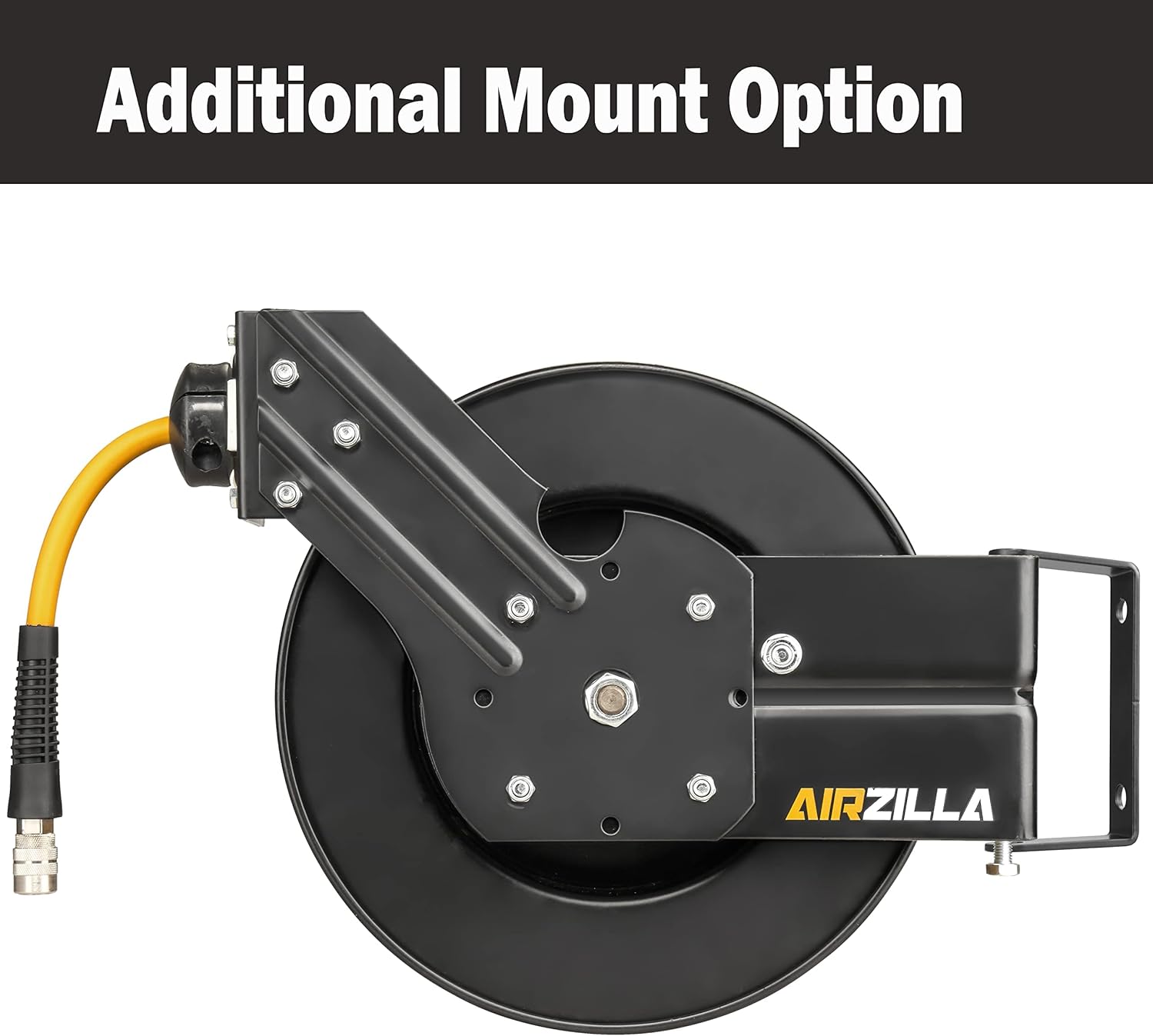 AIRZILLA Steel Retractable Air Hose Reel 3/8" Inch x 50' Feet Hybrid Polymer Hose, Heavy Duty Air Hose Reel included Auto Rewind Reel | Quick Air Coupler | Heavy Duty Steel Frame