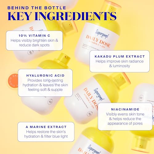 Supergoop! Daily Dose Vitamin C + SPF 40 PA+++, 1 fl oz - Broad Spectrum Sunscreen Serum - Helps Visibly Brighten Skin & the Appearance of Dark Spots - For All Skin Types