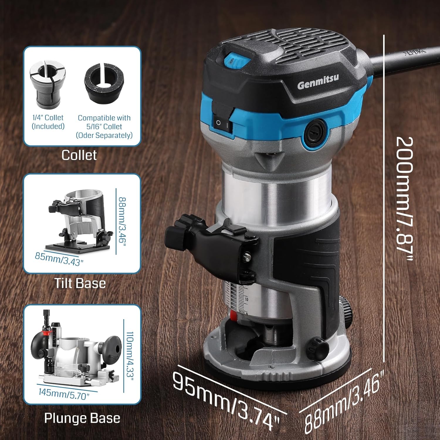 Genmitsu 3020-PRO MAX V2 CNC Router Machine + Compatible 1.25HP 65mm Diameter Palm Trimmer Router Kit with Fixed Base Plunge Base Tilt Base