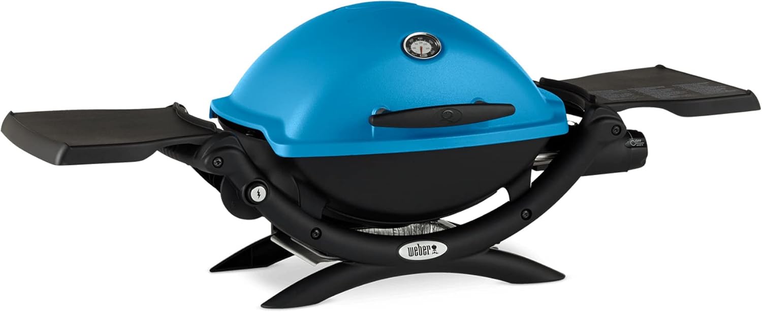 Weber Q 1200 Gas Grill (Blue) and Adapter Hose Bundle (2-Items)
