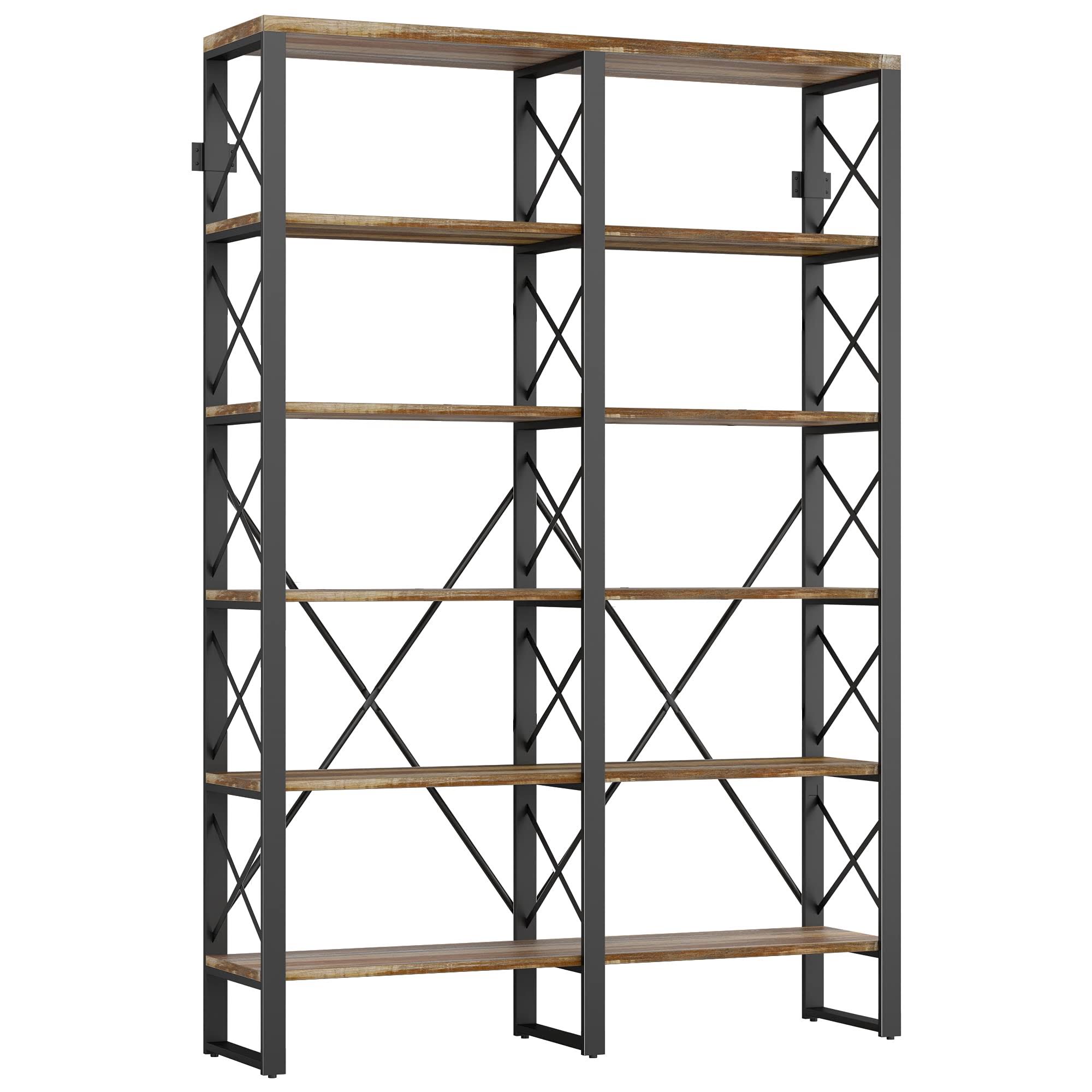 Ironck Industrial Bookshelf Double Wide 6-Tier, Open Large Bookcase, Wood and Metal Bookshelves for Home Office, Easy Assembly