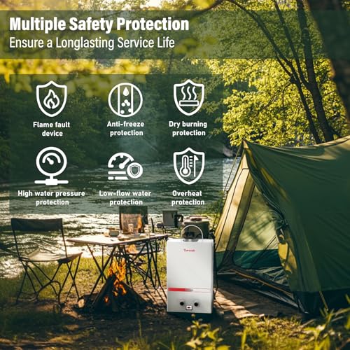 Propane Water Heater Tankless, 10L Portable Water Heater, 2.6GPM Portable Hot Water Heaters with Multi-Protection, Instant Camping Water Heaters for Camping, Outdoors Shower, RV Shower, White