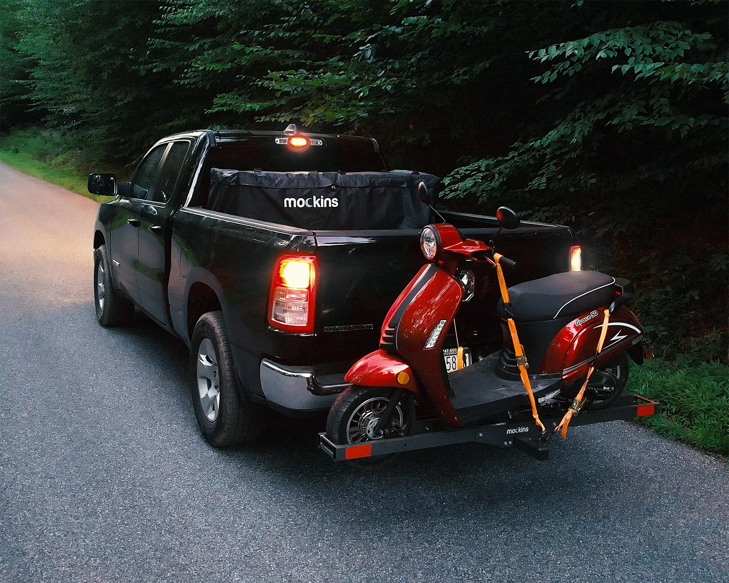 Mockins 73" Stainless Steel Dirt Bike Hitch Mount Hauler with Ramp and Accessories - Rust Proofed Hitch Carrier Supports 500 lbs.