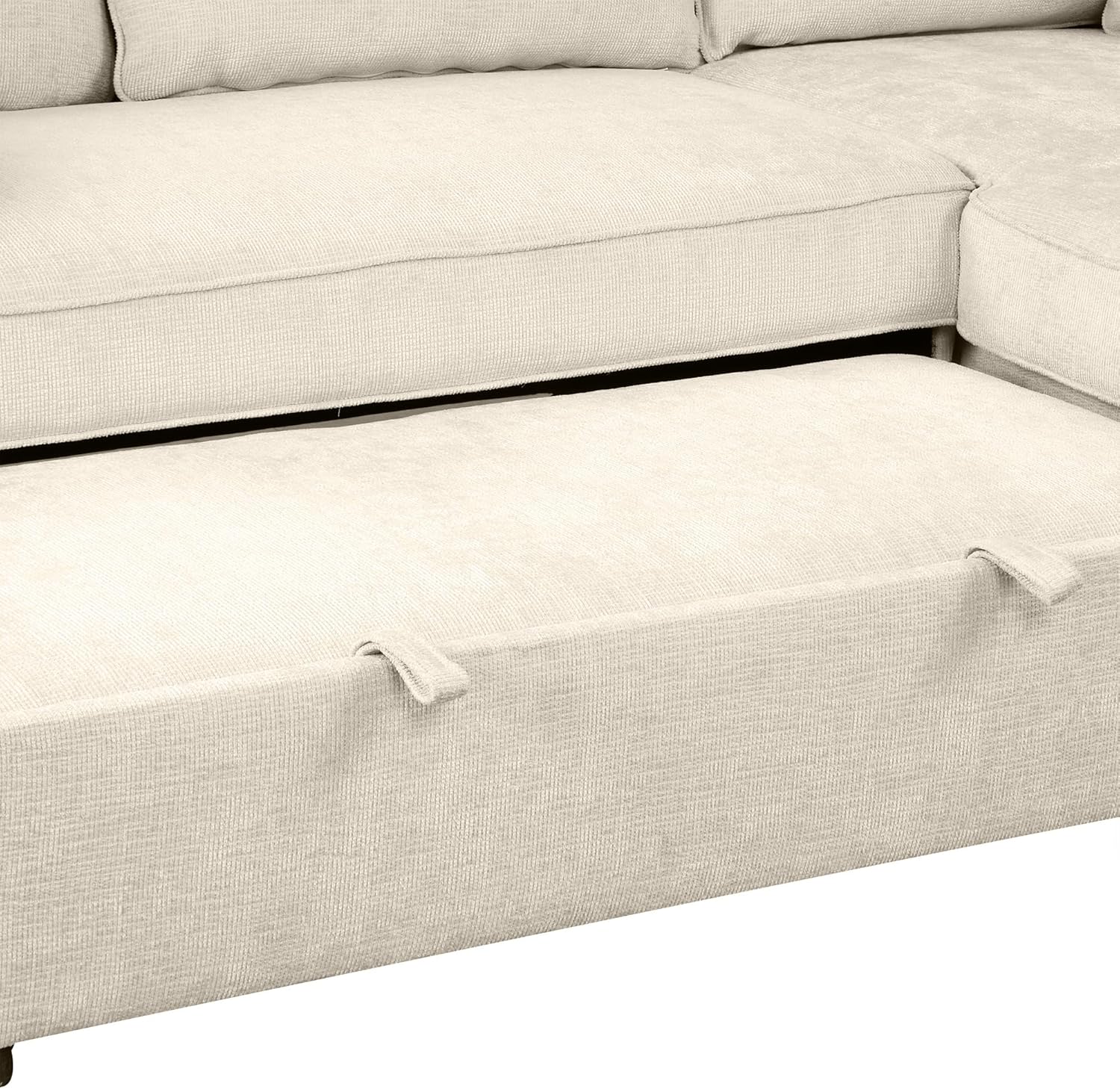 FANYE L-Shape Reversible Sleeper Sectional Couch Pull Out Sofa Bed w/Storage Chaise,Racks and USB Ports,Modern Linen Tufted Upholstered Convertible Sofabed with 2 Pillows for Living Room