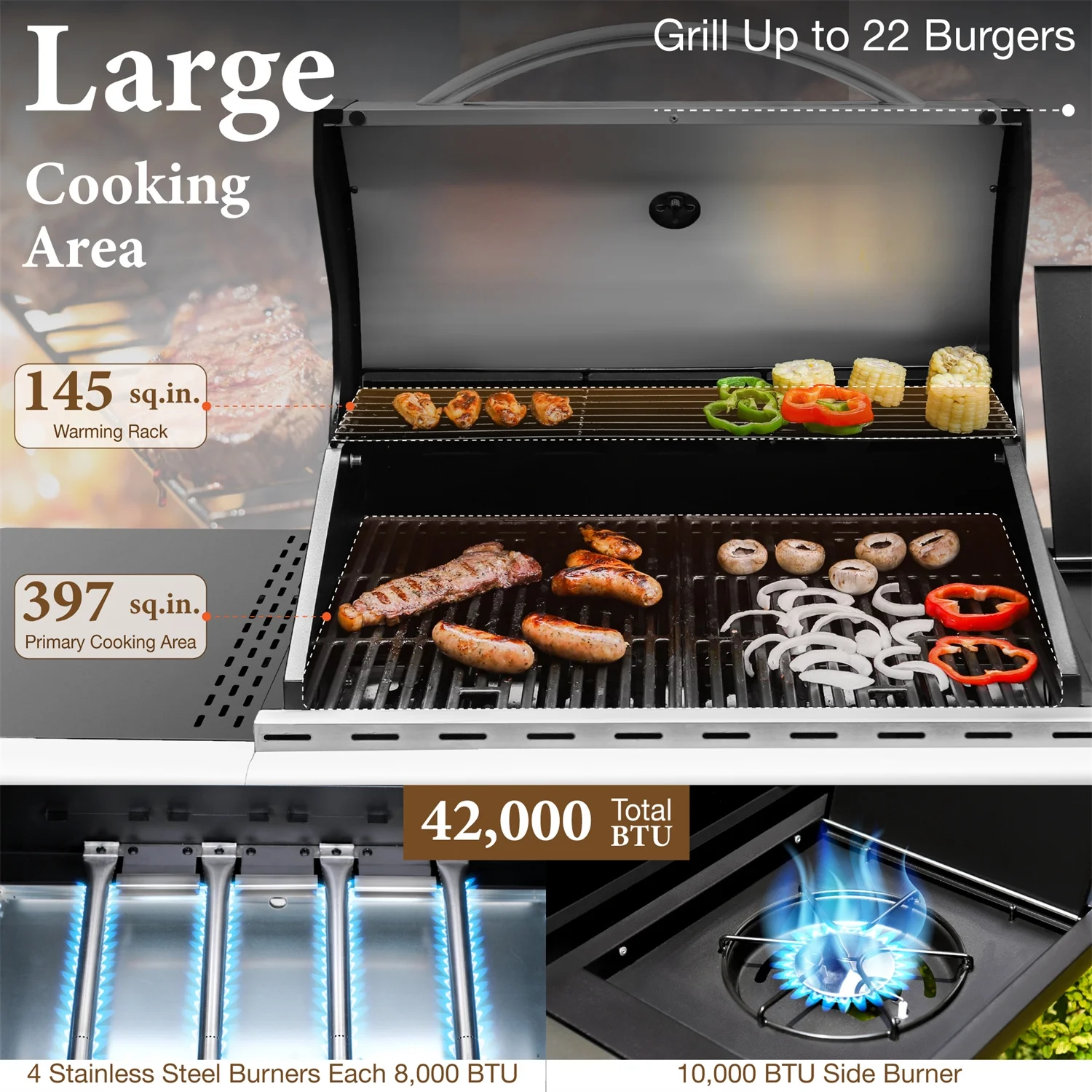 Summit Living 4 Burner Propane Gas Grill with Side Burner Stainless Steel
