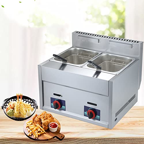 Commercial Gas Deep Fryer, LPG Propane Outdoor Cooker with Basket & Lid Adjustable Firepower,Countertop Fryer For Frying French Fries, Onion Rings, Chicken