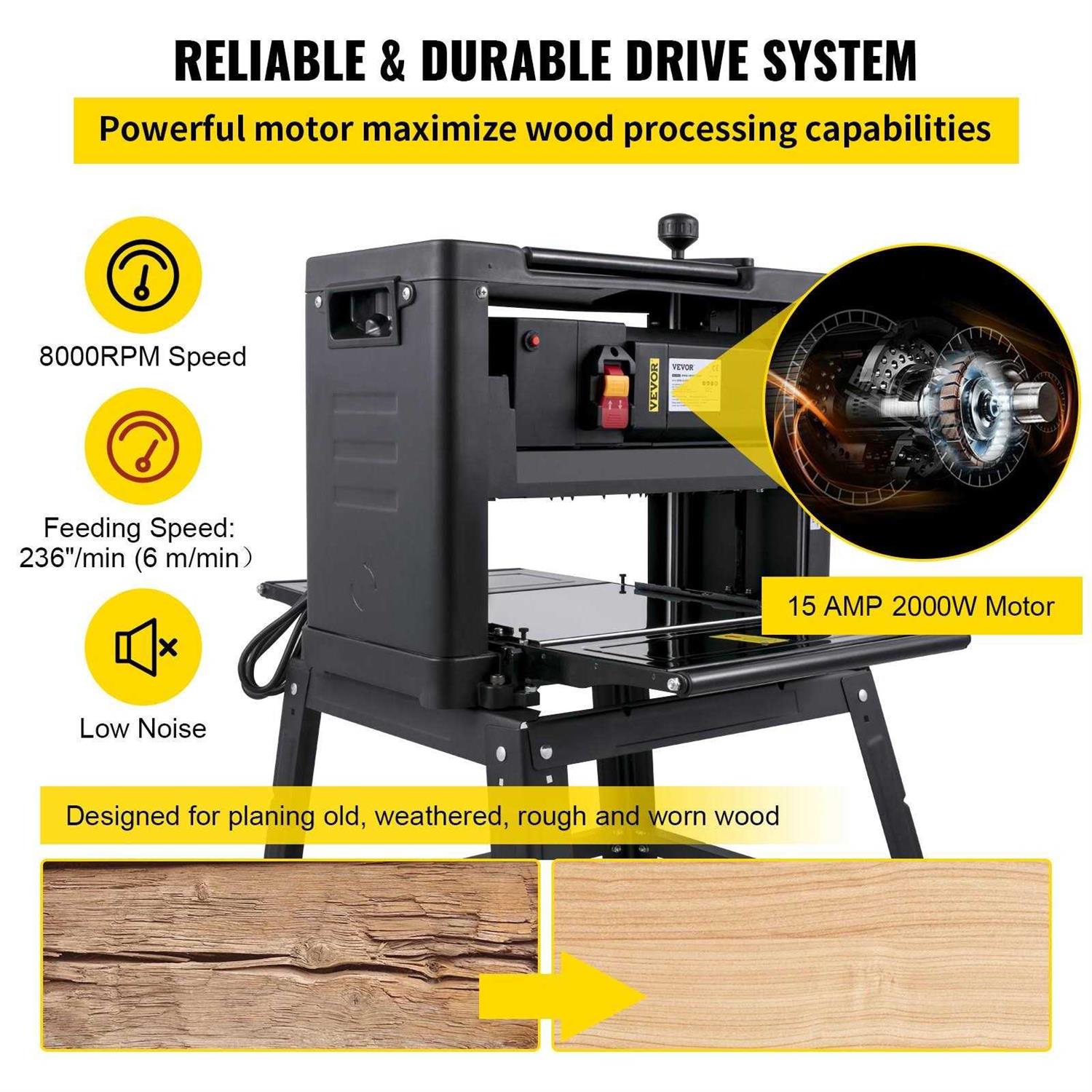 VEVOR Benchtop Planer 13 Thickness Planer 1800W 8000RPM Woodworking Planer 6mmin Planing Speed with Iron Stand Dust Exhaust YBJYCMC13GB9TLXZXV1 - Shop Hardware Tools Online Store