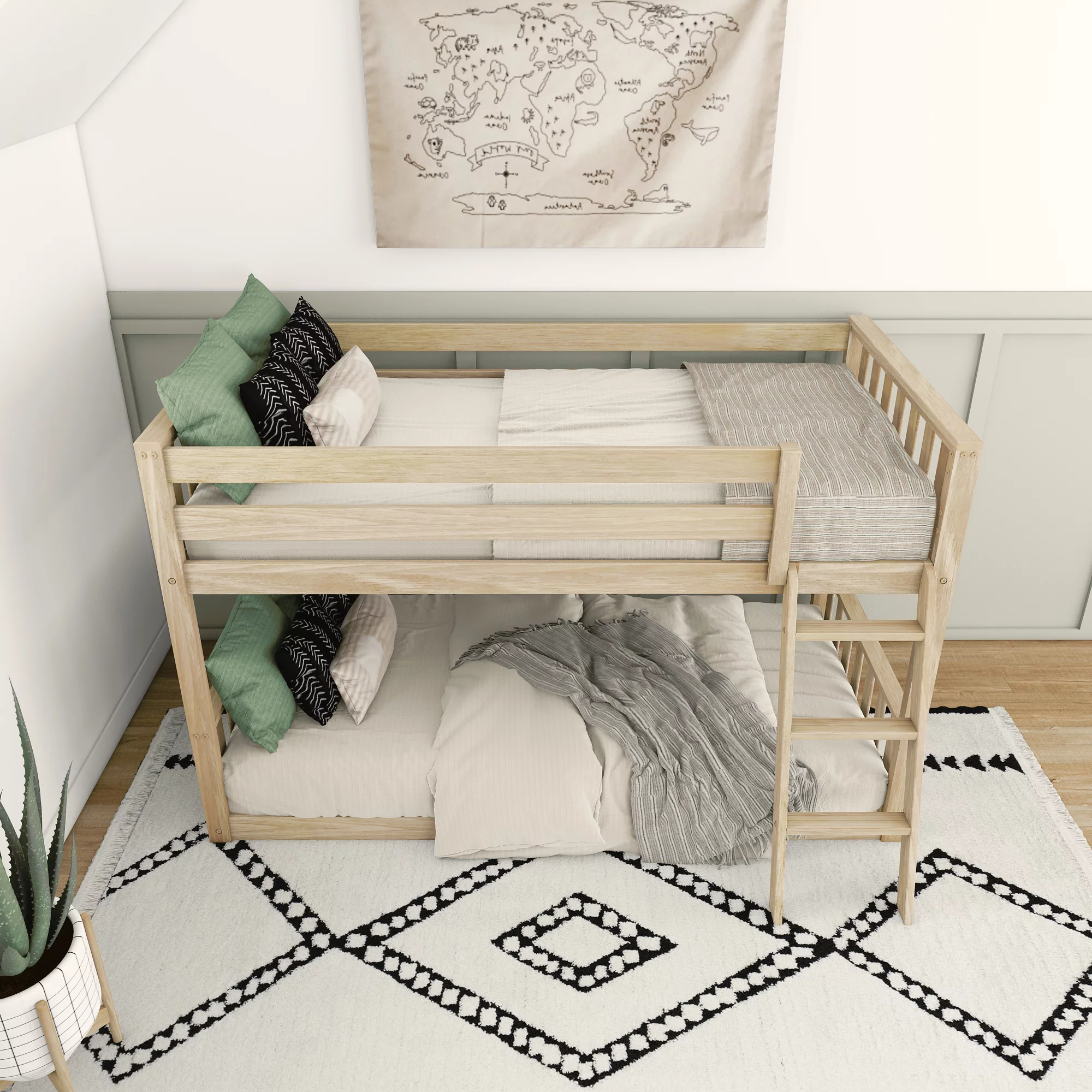 Max & Lily Scandinavian Twin over Twin Bunk Bed For Kids, Wood Bunk Beds with Ladder, Blonde