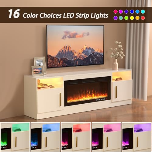 TV Stand with Fireplace, 36" Fireplace TV Stand LED Entertainment Center with Fireplace, 70 Inch Modern Electric Fireplace TV Stand for Living Room, Black TV Stand with Fireplace Up to 80" TVs