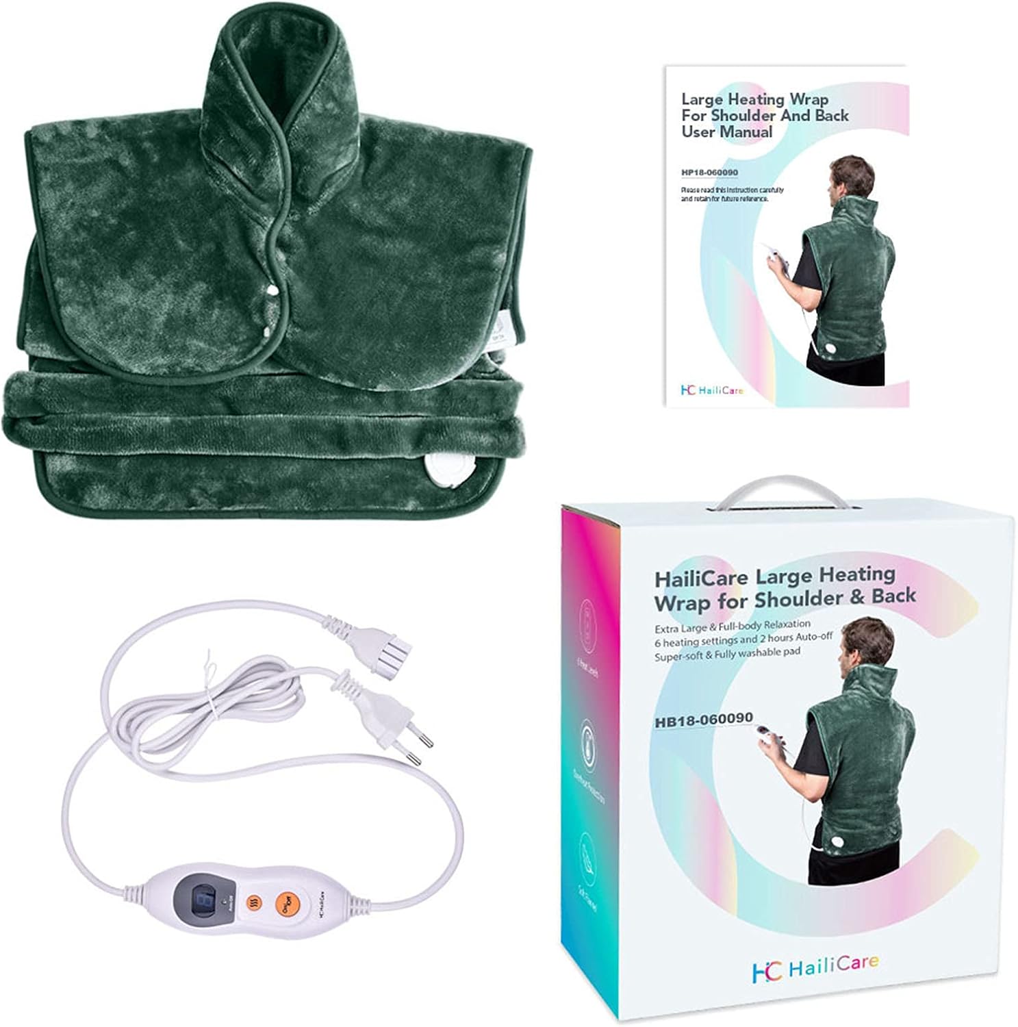 Electric Heating Pad for Back Neck and Shoulders Pain Relief, Heated Warmer Fast-Heat Hot Therapy Warp with Waist Strap, 3 Heat Levels, Auto-Off Timer