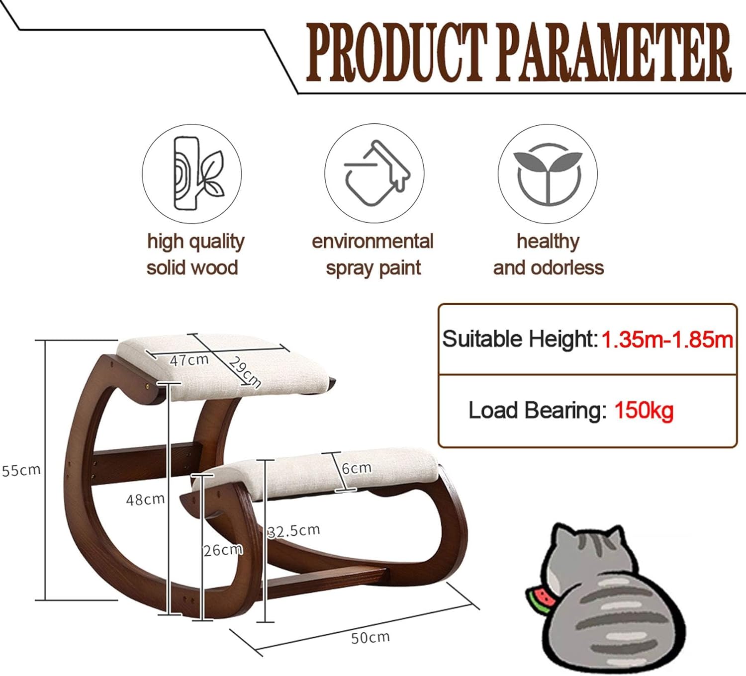 Ergonomic Kneeling Chair for Upright Posture - Rocking Chair Knee Stool for Home, Office & Meditation - Relieving Back and Neck Pain & Improving Posture