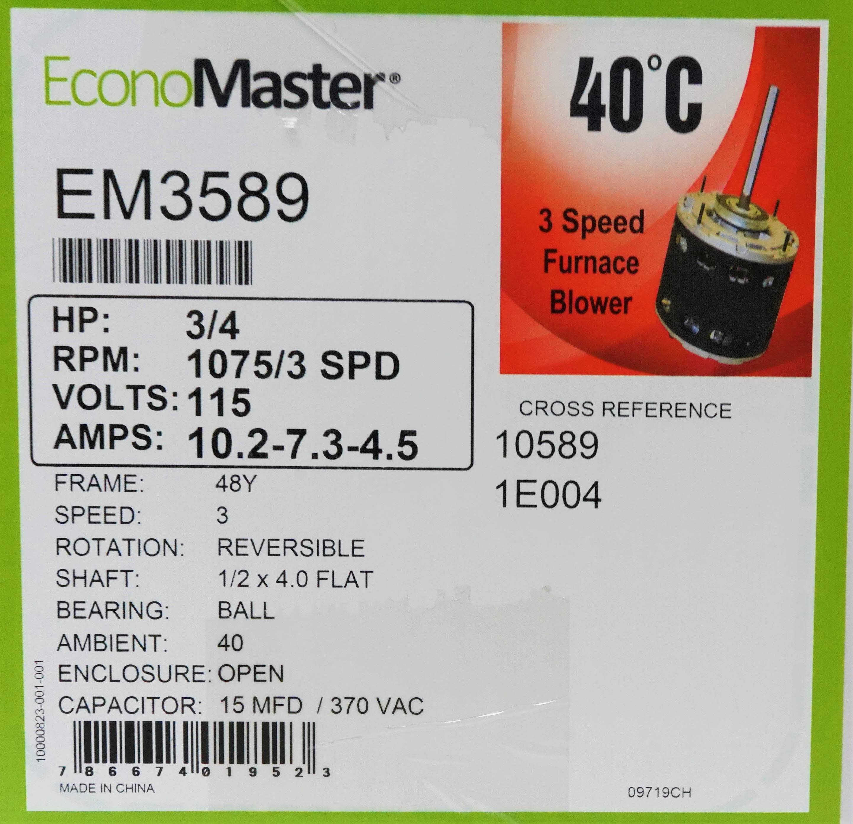 Century EM3589, Blower Motor, 3/4 HP, 1075 RPM, 115V