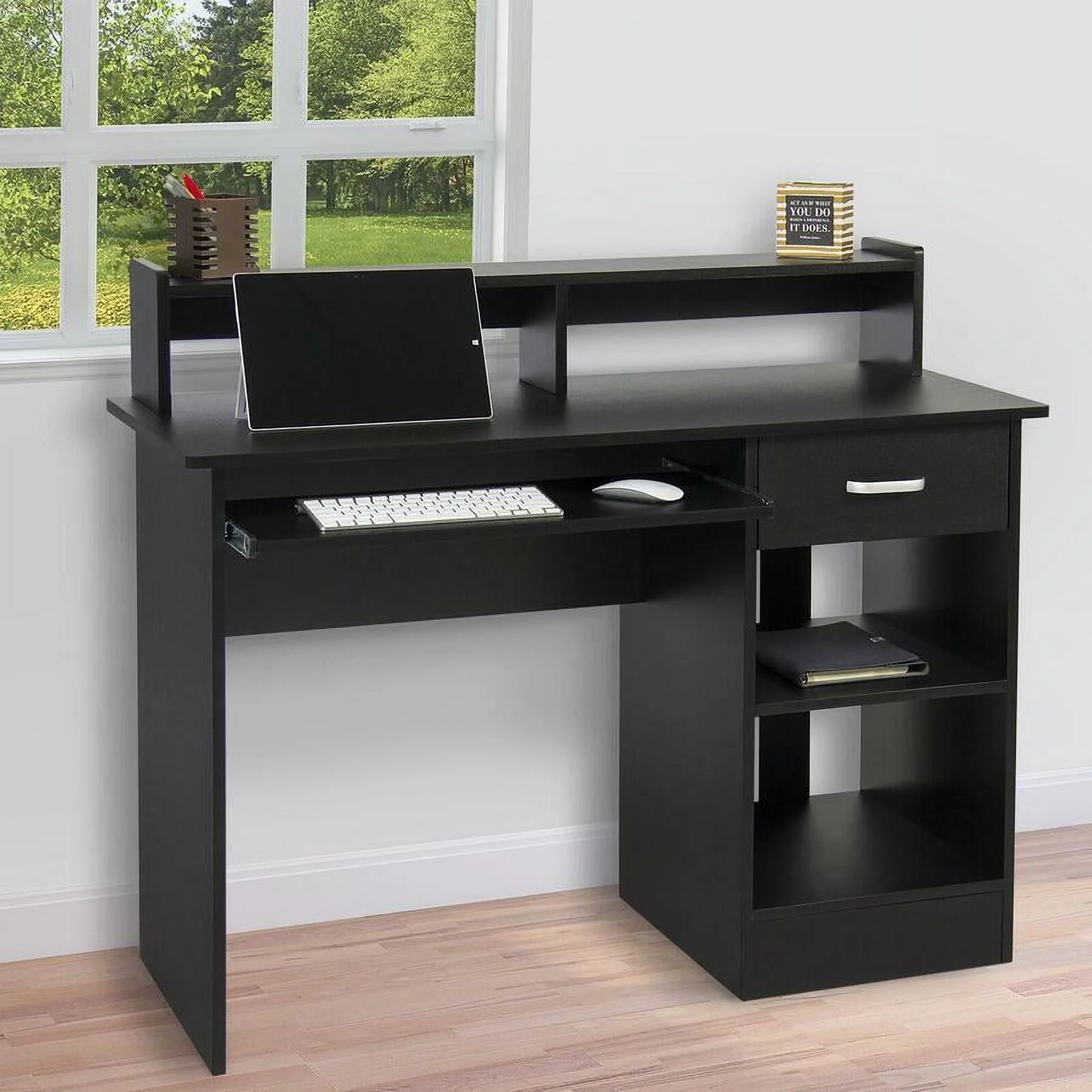 Wooden Laptop PC Table with Drawer Shelf Office Workstation Black